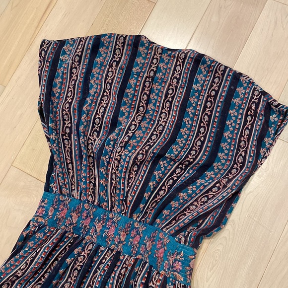 BELL by Alicia soft silk cotton tiered teal pink floral dress M - Picture 15 of 16